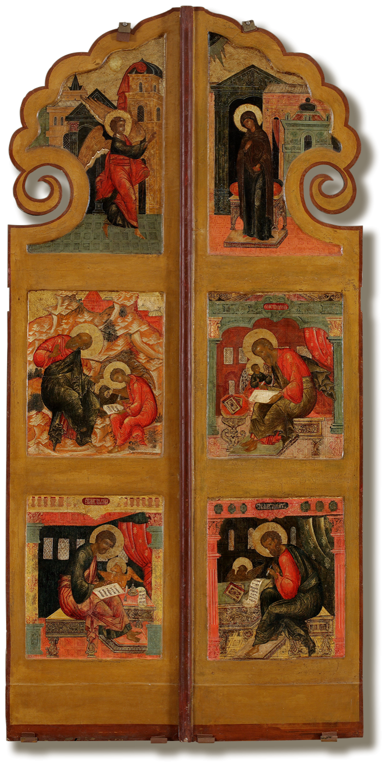 Царские врата с изображением Благовещения и четырех евангелистов