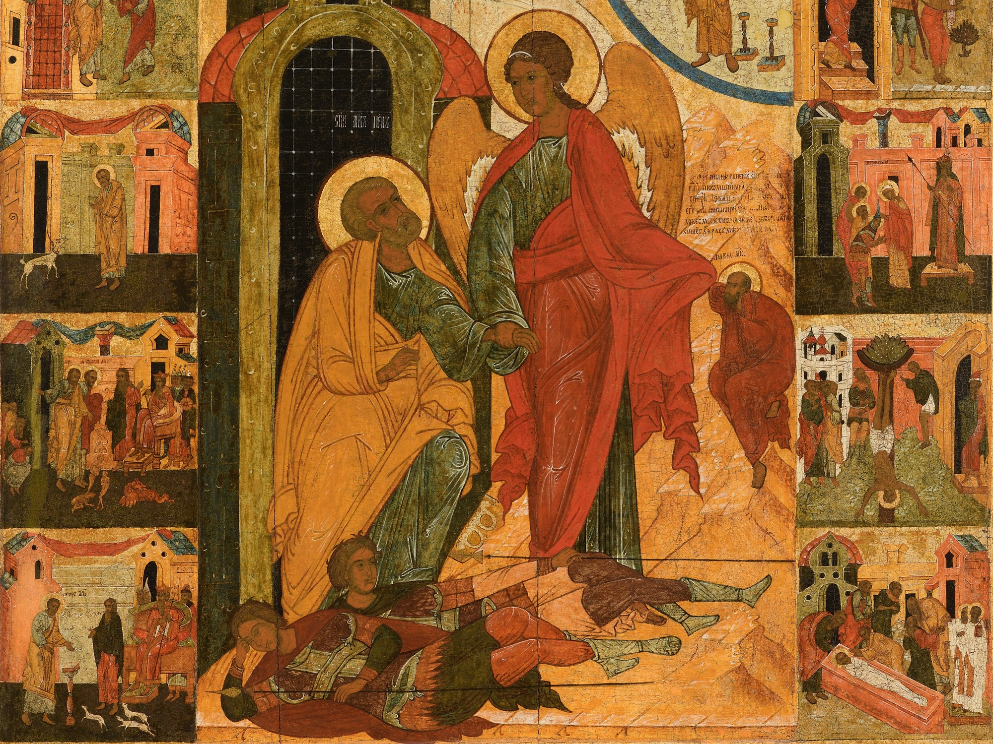 Икона «Изведение апостола Петра из темницы» из уникального иконостаса новгородской церкви Петра и Павла в Кожевниках