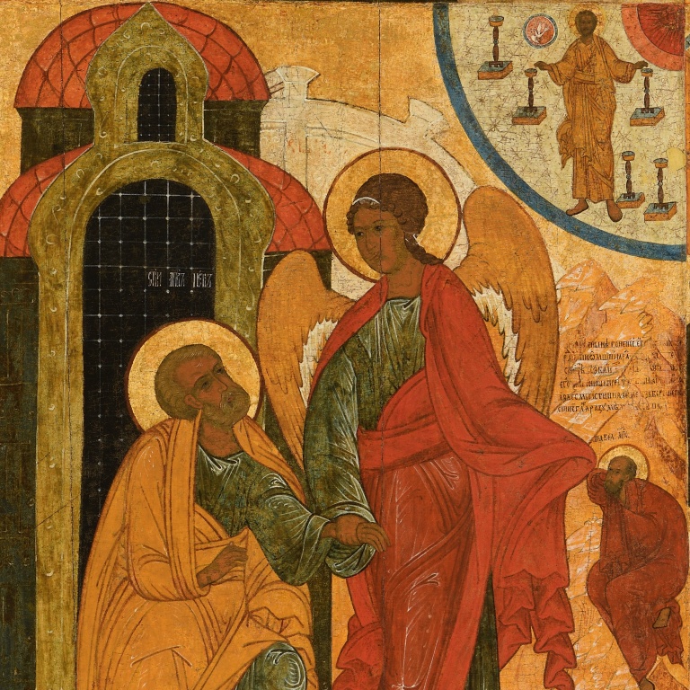 Икона «Изведение апостола Петра из темницы» из уникального иконостаса новгородской церкви Петра и Павла в Кожевниках